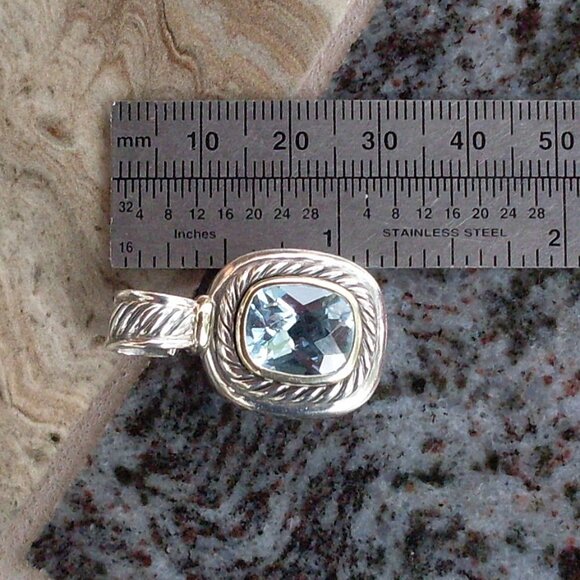 Retired David Yurman Albion Blue Topaz Enhancer Pendant w/Chain - 14K/925 - Picture 10 of 13